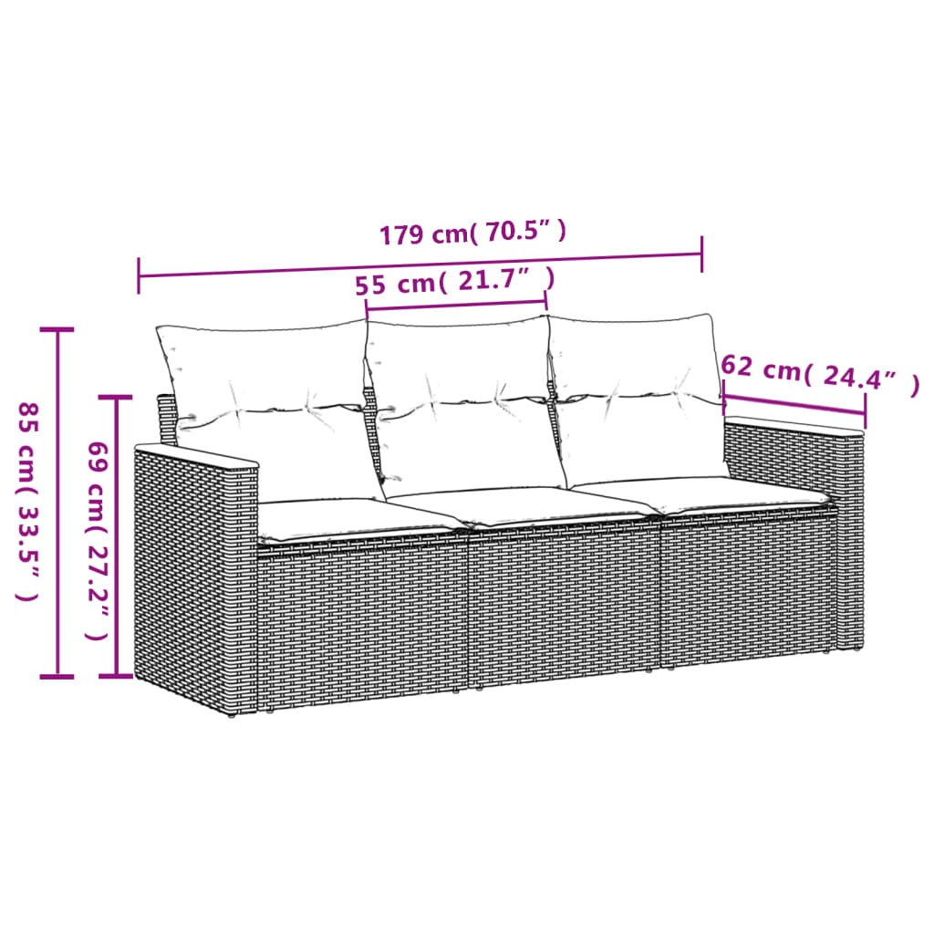 Set Divano Da Giardino 3 Pz Con Cuscini Beige In Polyrattan - Image 3