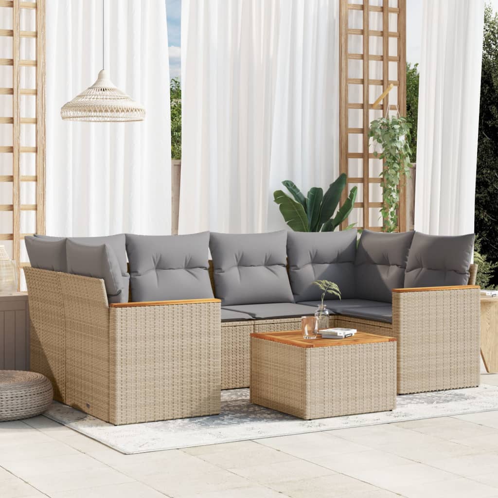 Set Divani Da Giardino 7 Pz Con Cuscini Beige In Polyrattan