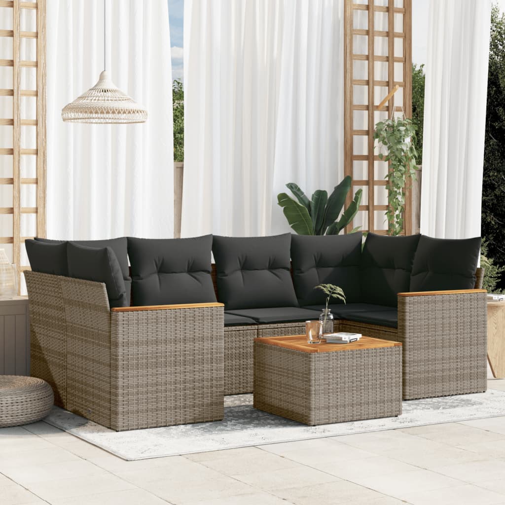 Set Divani Da Giardino 7 Pz Con Cuscini Grigio In Polyrattan