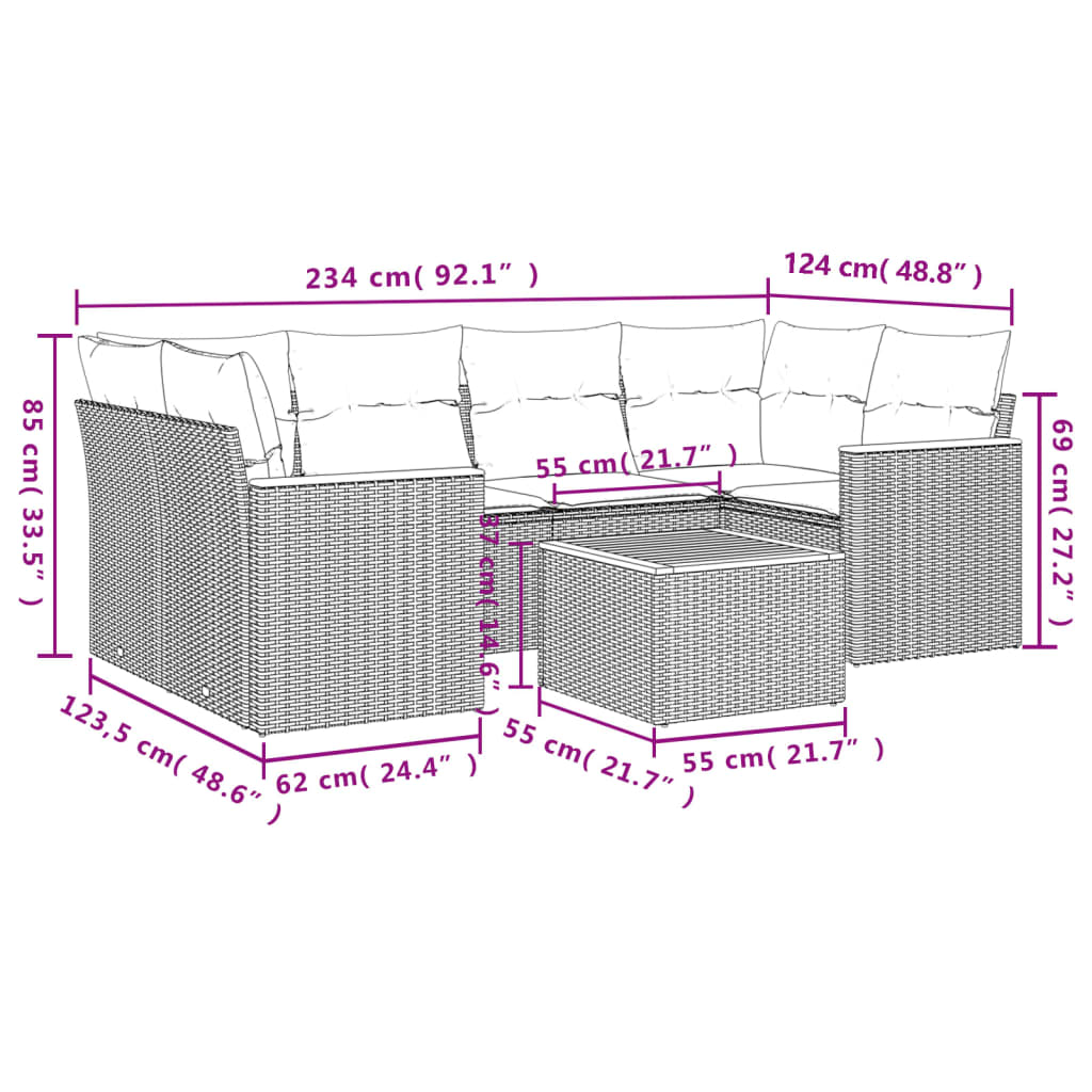 Set Divani Da Giardino 7 Pz Con Cuscini Grigio In Polyrattan - Image 3