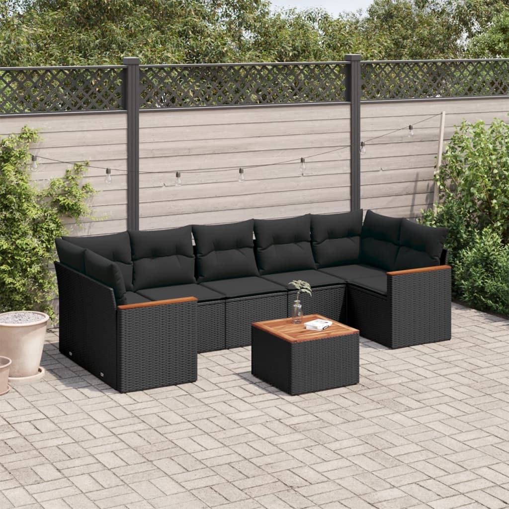 Set Divani Da Giardino Con Cuscini 8 Pz Nero In Polyrattan