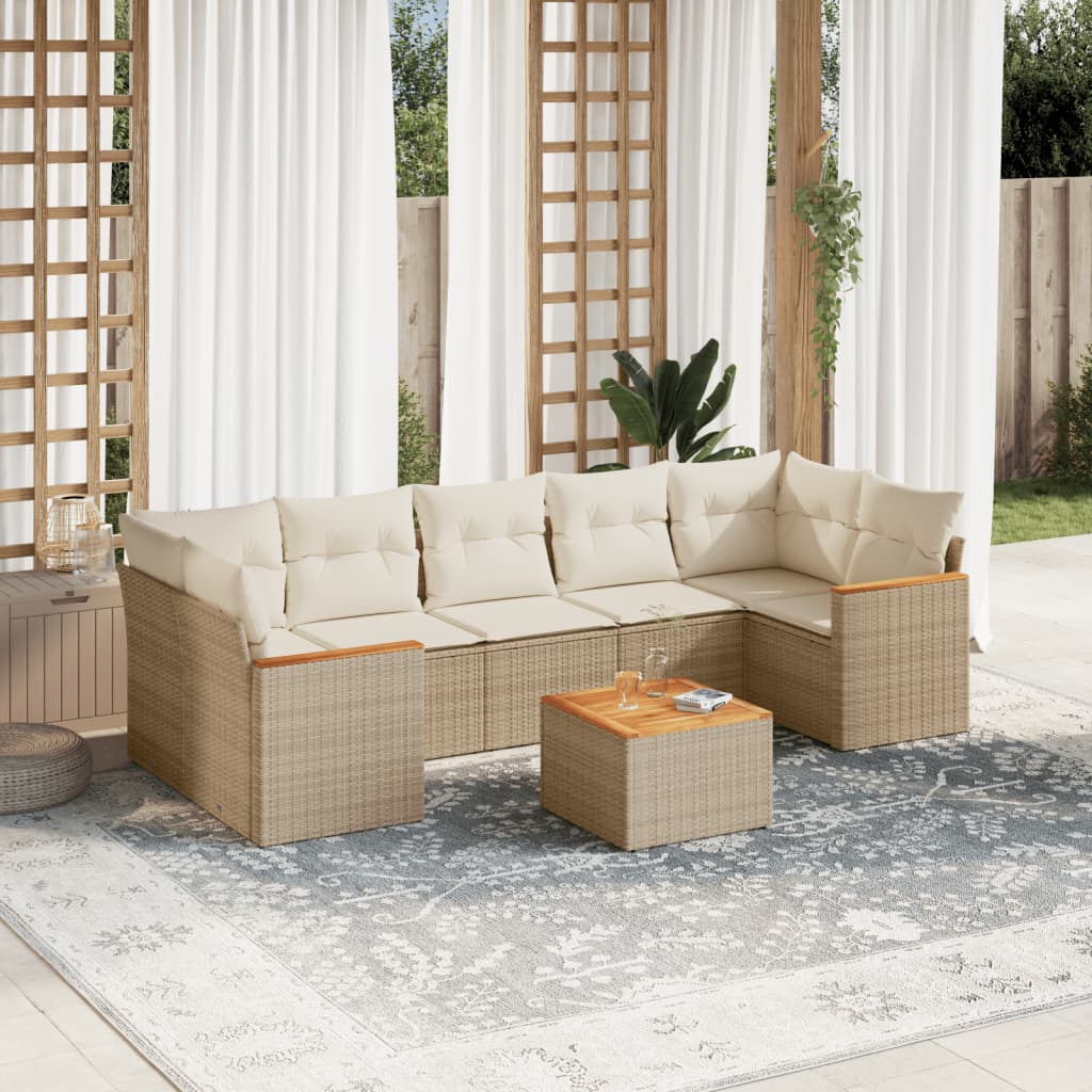 Set Divano Da Giardino 8 Pz Con Cuscini Beige In Polyrattan