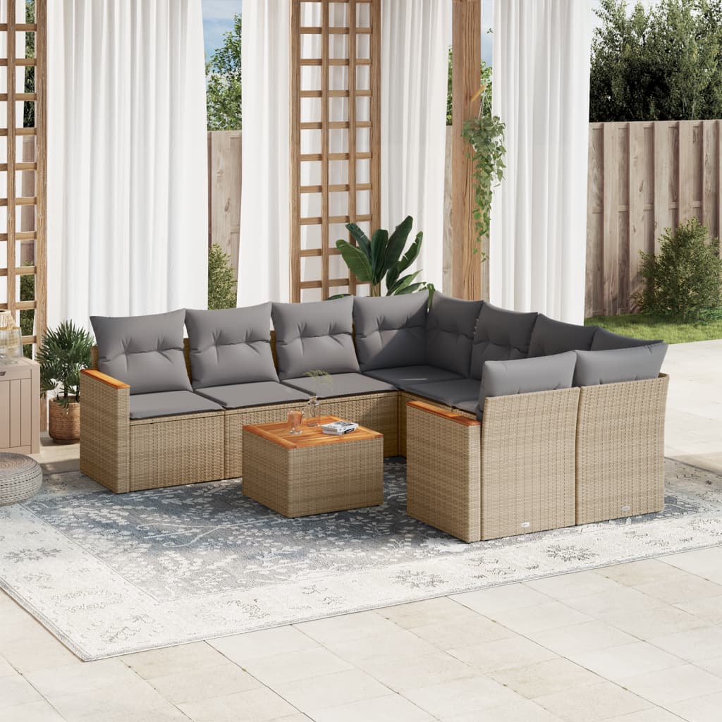 Set Divano Da Giardino 9 Pz Con Cuscini Beige In Polyrattan