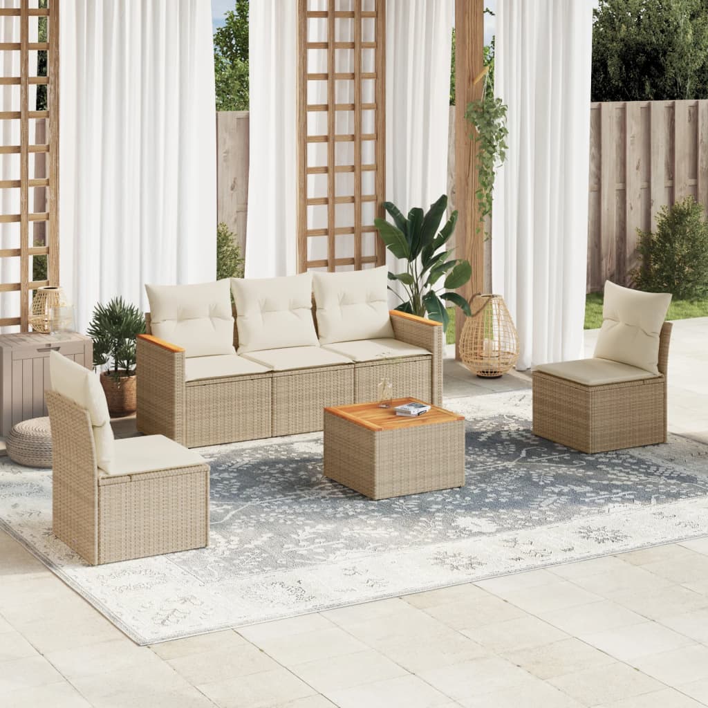 Set Divano Da Giardino 6 Pz Con Cuscini Beige In Polyrattan