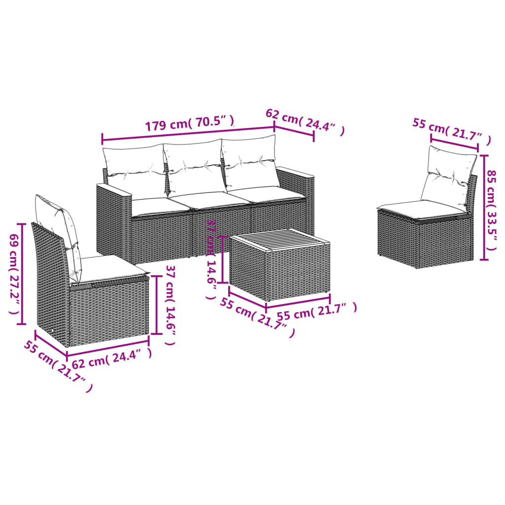 Set Divano Da Giardino 6 Pz Con Cuscini Beige In Polyrattan - Image 3