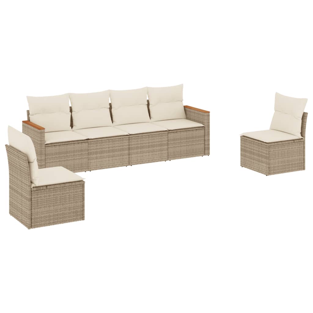 Set Divano Da Giardino 6 Pz Con Cuscini Beige In Polyrattan - Image 2