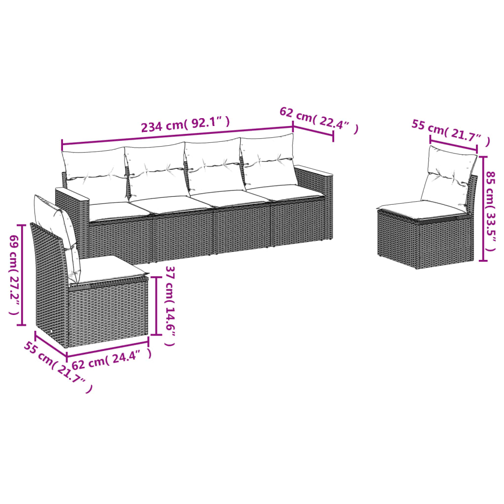 Set Divano Da Giardino 6 Pz Con Cuscini Grigio In Polyrattan - Image 3