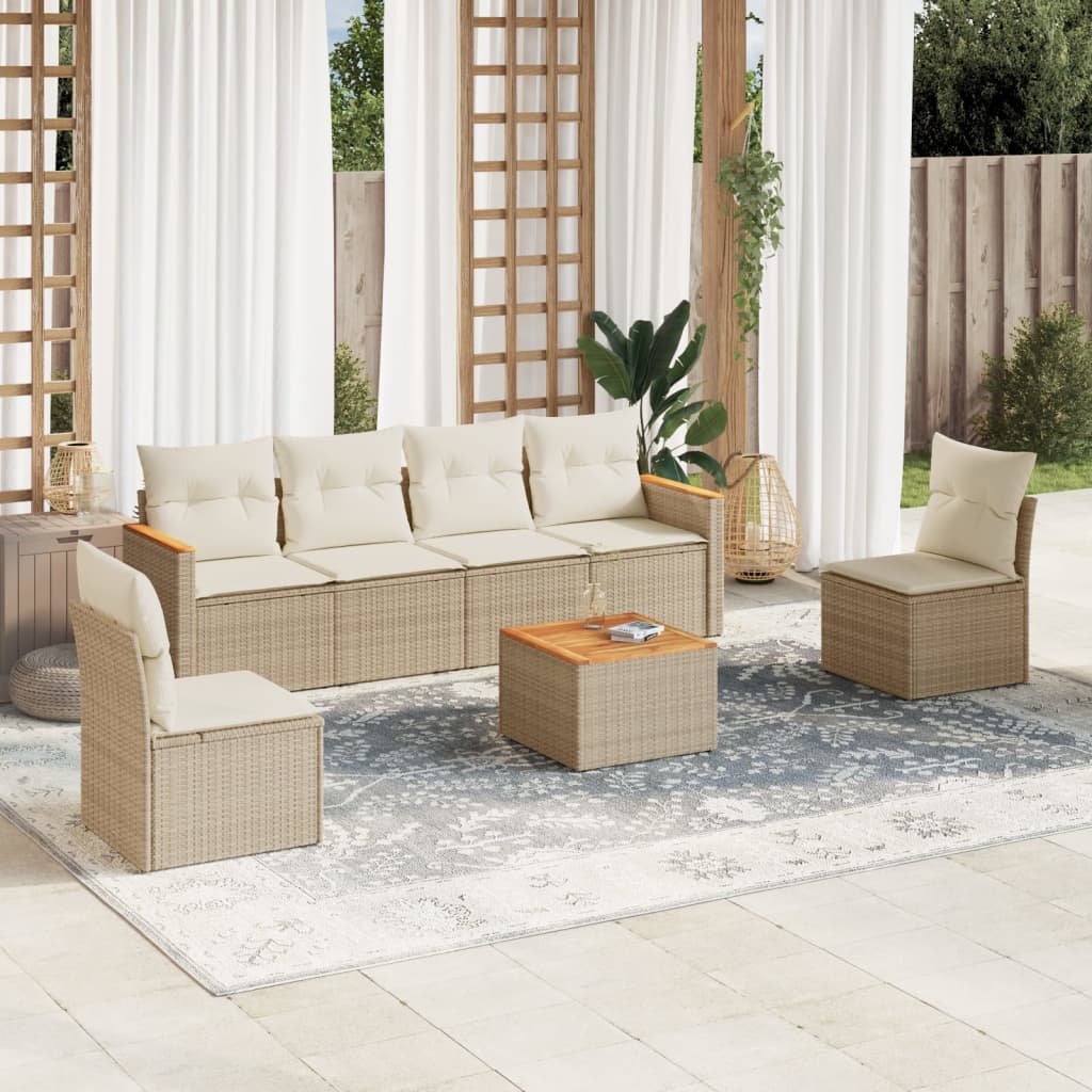 Set Divani Da Giardino 7 Pz Con Cuscini Beige In Polyrattan
