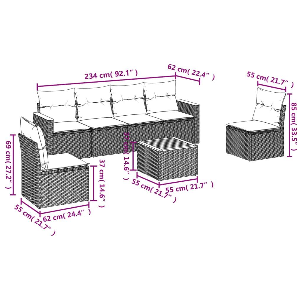Set Divani Da Giardino 7 Pz Con Cuscini Beige In Polyrattan - Image 3
