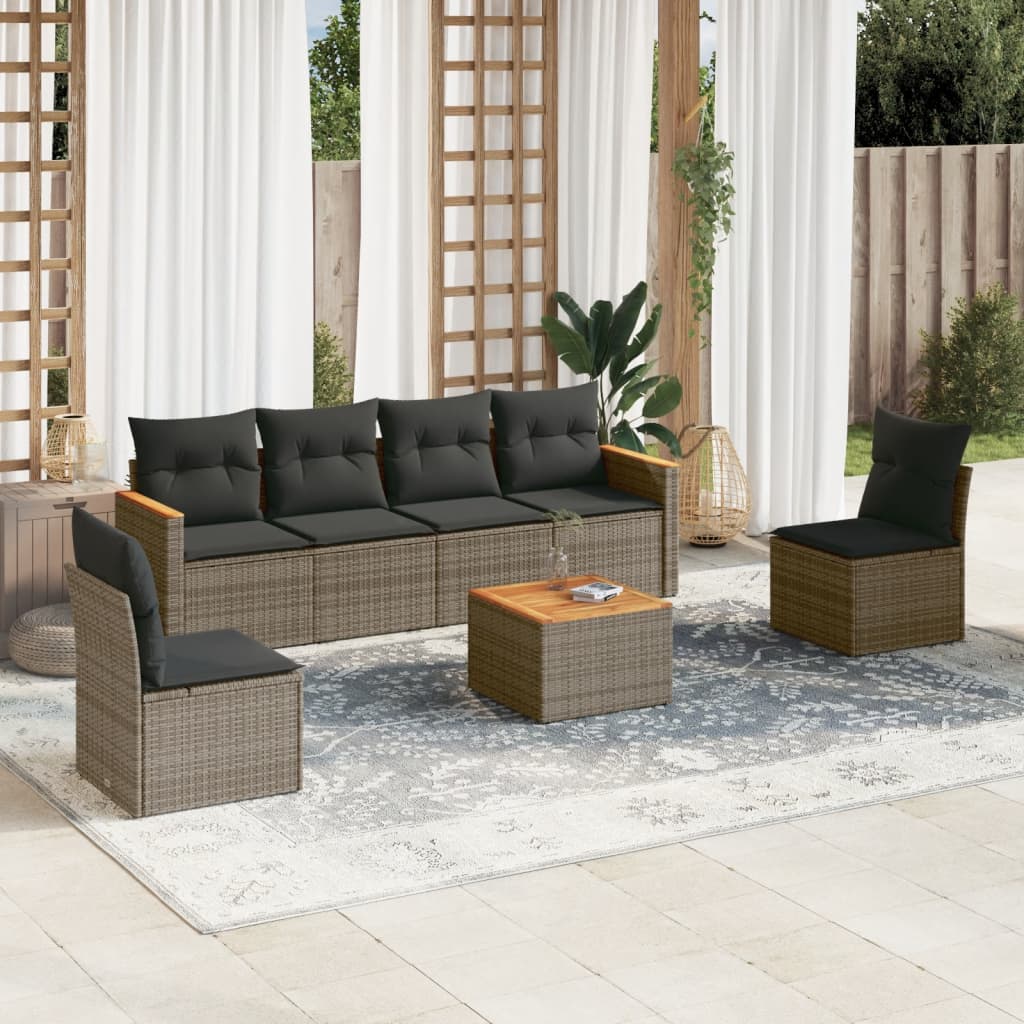 Set Divani Da Giardino 7 Pz Con Cuscini Grigio In Polyrattan