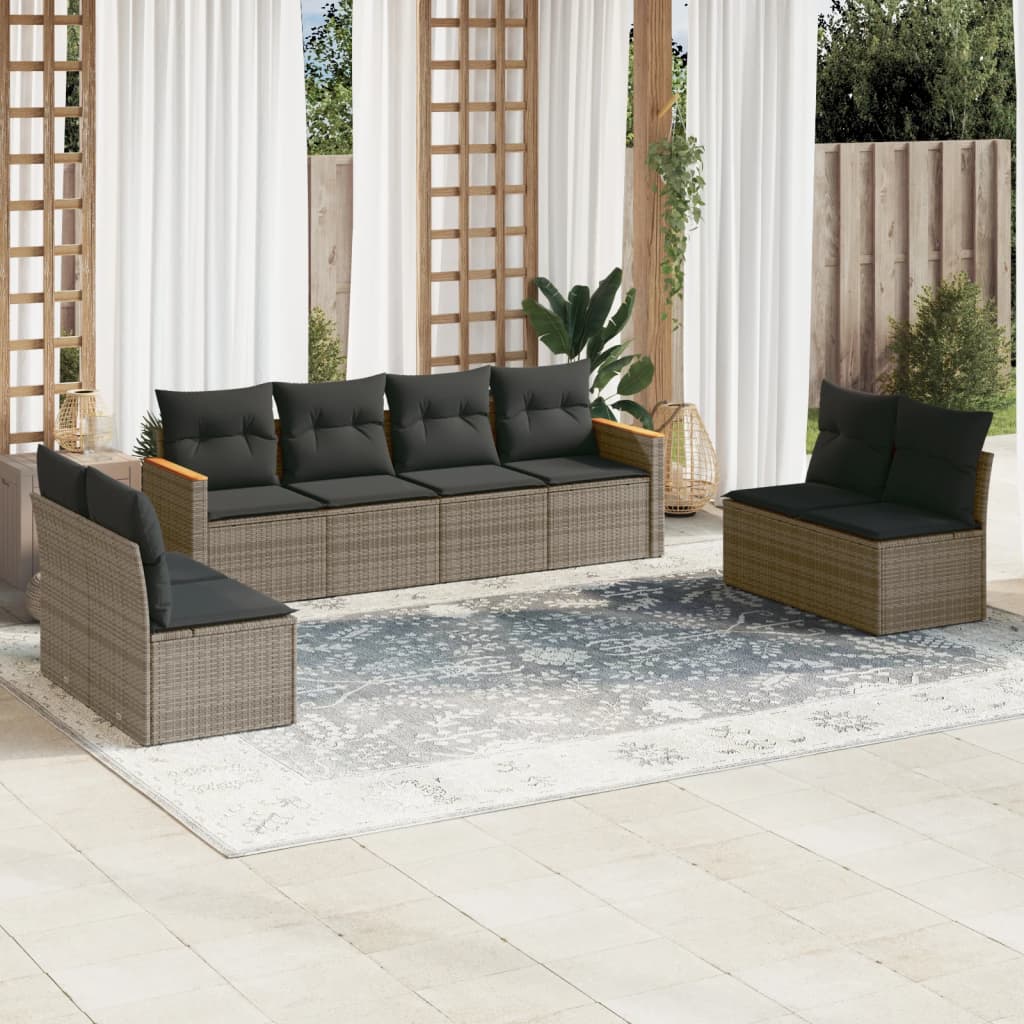 Set Divano Da Giardino 8 Pz Con Cuscini Grigio In Polyrattan