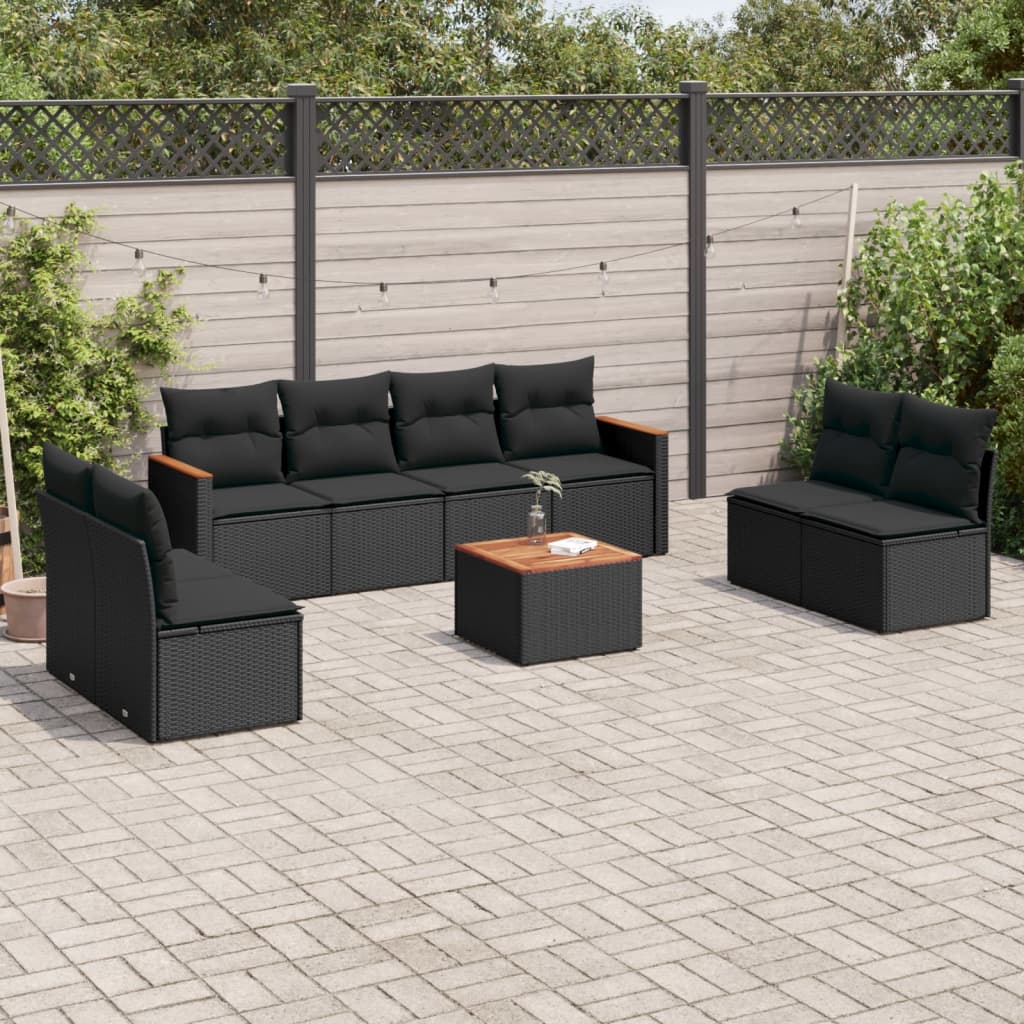 Set Divani Da Giardino 9 Pz Con Cuscini Nero In Polyrattan