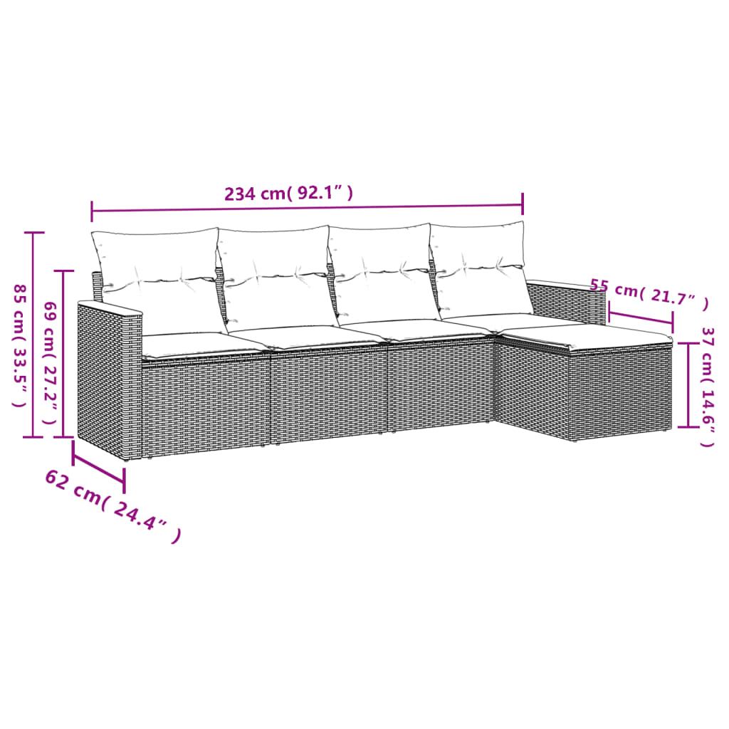 Set Divani Da Giardino 5 Pz Con Cuscini In Polyrattan Nero - Image 3