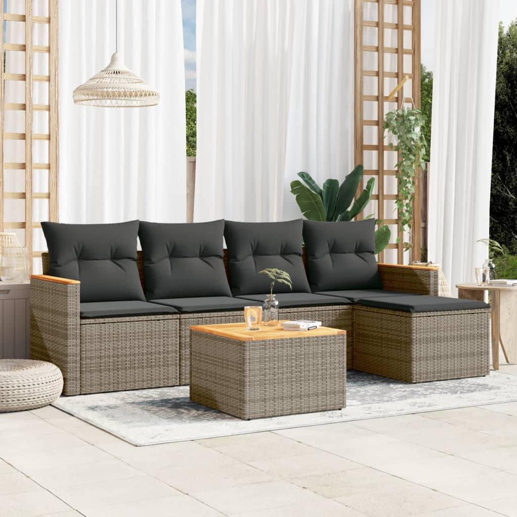 Set Divano Da Giardino 6 Pz Con Cuscini Grigio In Polyrattan