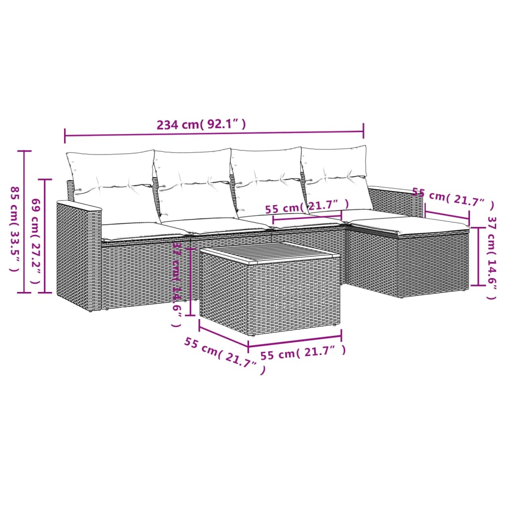 Set Divano Da Giardino 6 Pz Con Cuscini Grigio In Polyrattan - Image 3