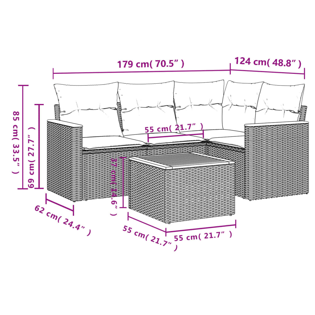 Set Divano Da Giardino 5 Pz Con Cuscini Beige In Polyrattan - Image 3