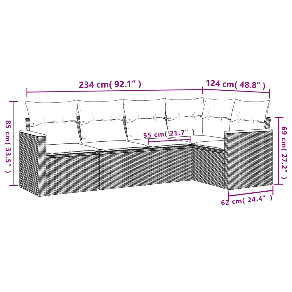 Set Divani Da Giardino 5 Pz Con Cuscini In Polyrattan Nero - Image 3