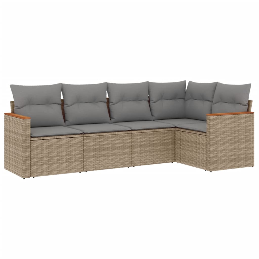 Set Divano Da Giardino 5 Pz Con Cuscini Beige In Polyrattan - Image 2
