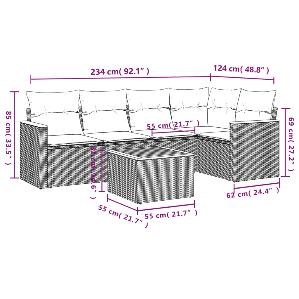 Set Divano Da Giardino 6 Pz Con Cuscini Grigio In Polyrattan - Image 3