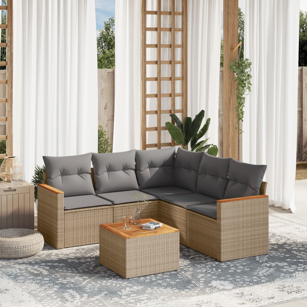 Set Divano Da Giardino 6 Pz Con Cuscini Beige In Polyrattan