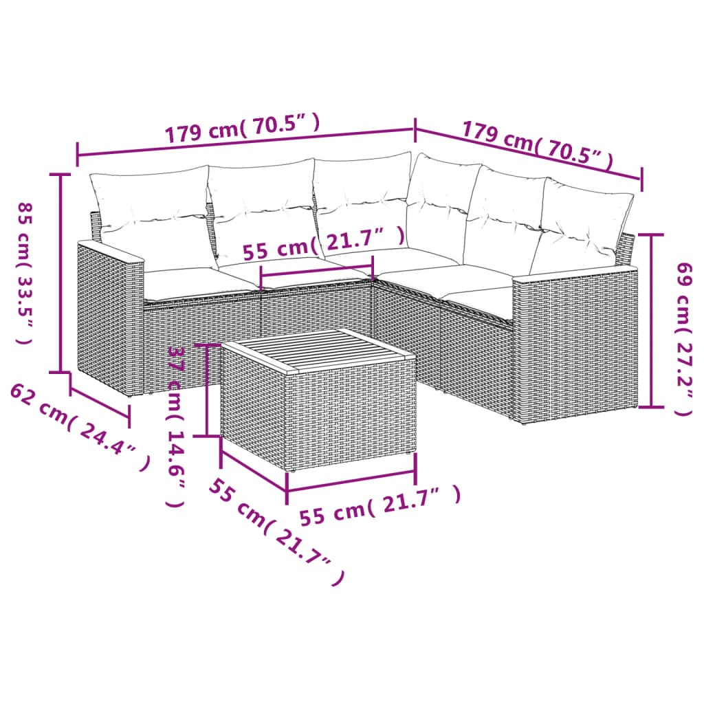 Set Divano Da Giardino 6 Pz Con Cuscini Beige In Polyrattan - Image 3