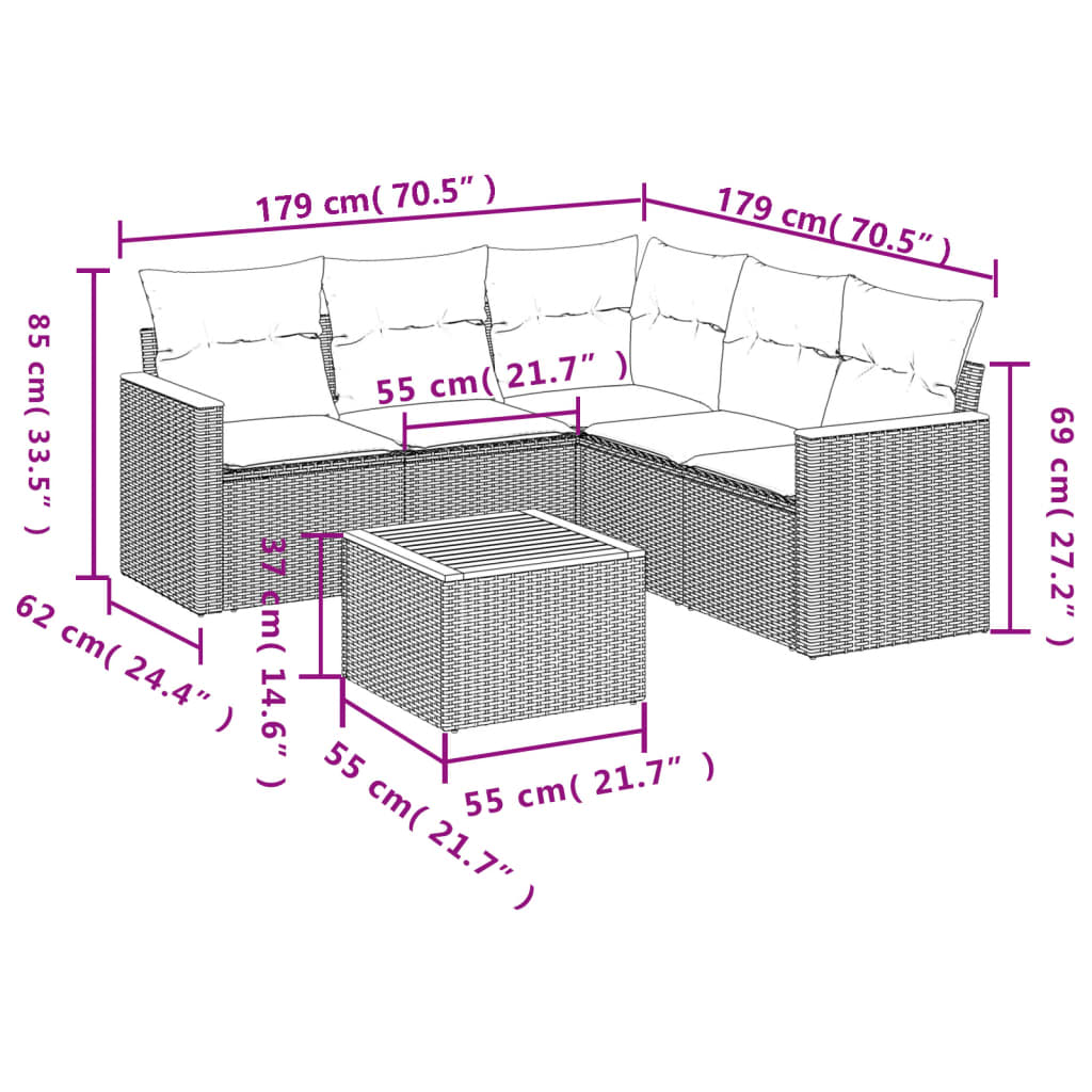 Set Divano Da Giardino 6 Pz Con Cuscini Grigio In Polyrattan - Image 3