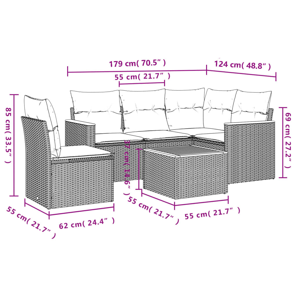Set Divano Da Giardino 6 Pz Con Cuscini Nero In Polyrattan - Image 3