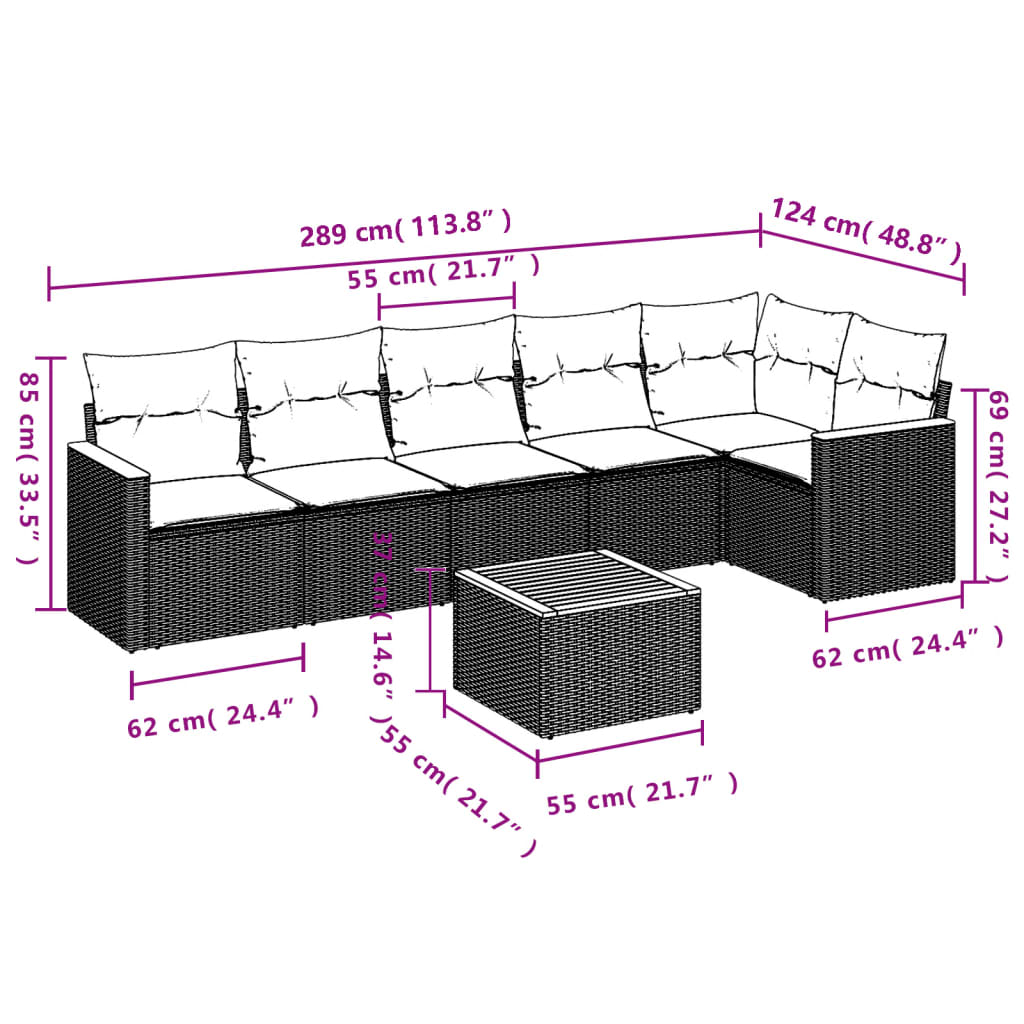 Set Divani Da Giardino Con Cuscini 7pz Nero Polyrattan - Image 3