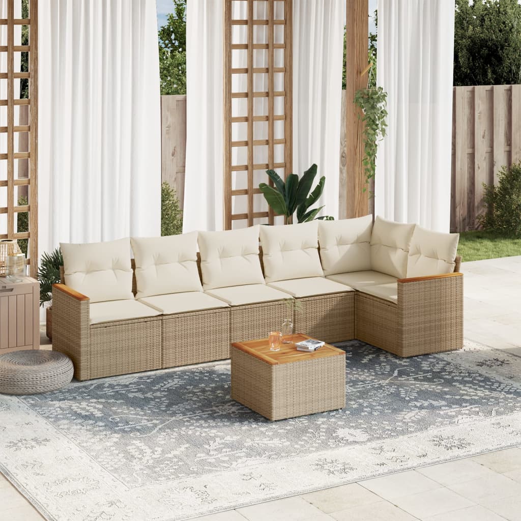 Set Divani Da Giardino 7 Pz Con Cuscini Beige In Polyrattan