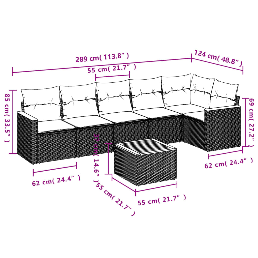 Set Divani Da Giardino 7 Pz Con Cuscini Grigio In Polyrattan - Image 3