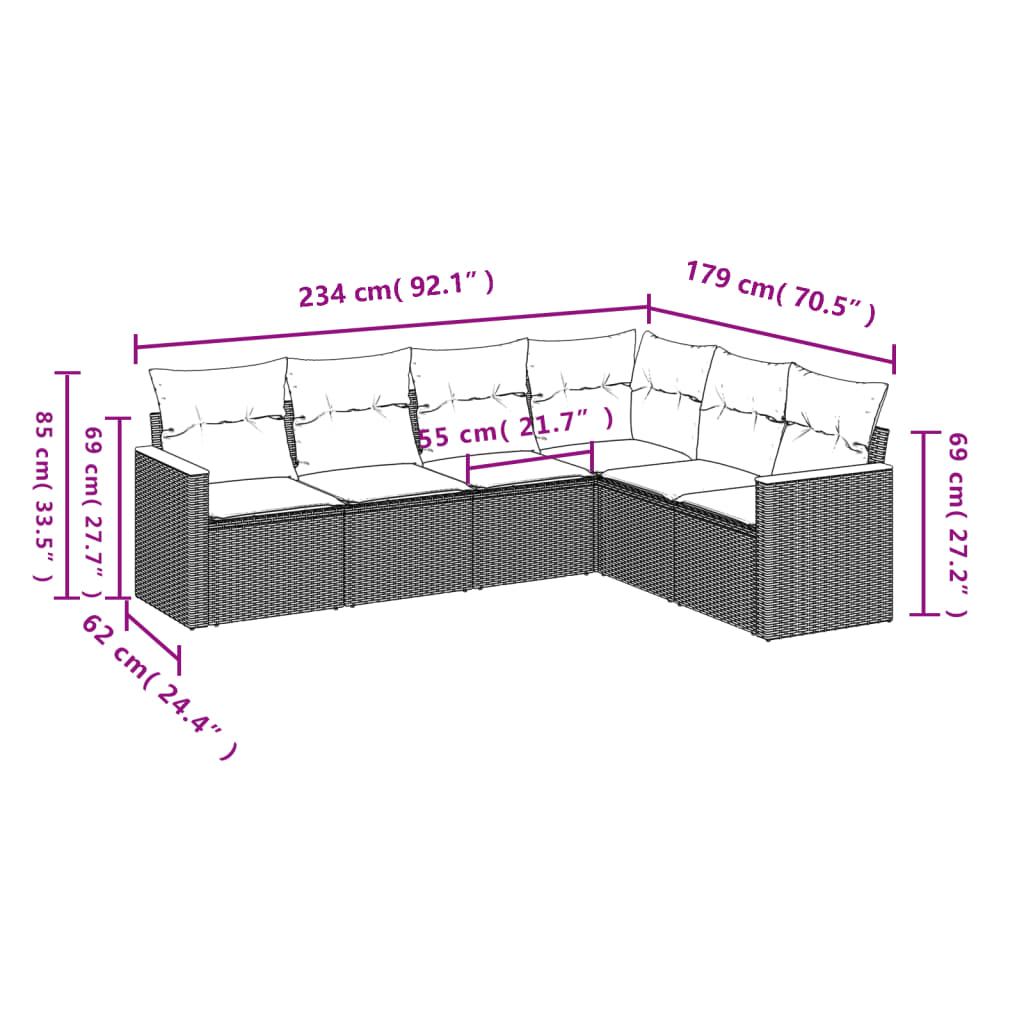 Set Divano Da Giardino 6 Pz Con Cuscini Beige In Polyrattan - Image 3