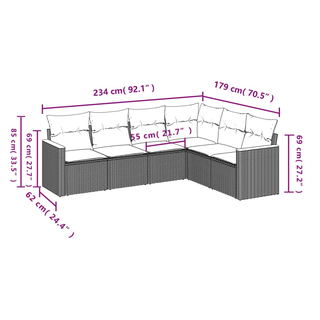 Set Divano Da Giardino 6 Pz Con Cuscini Grigio In Polyrattan - Image 3
