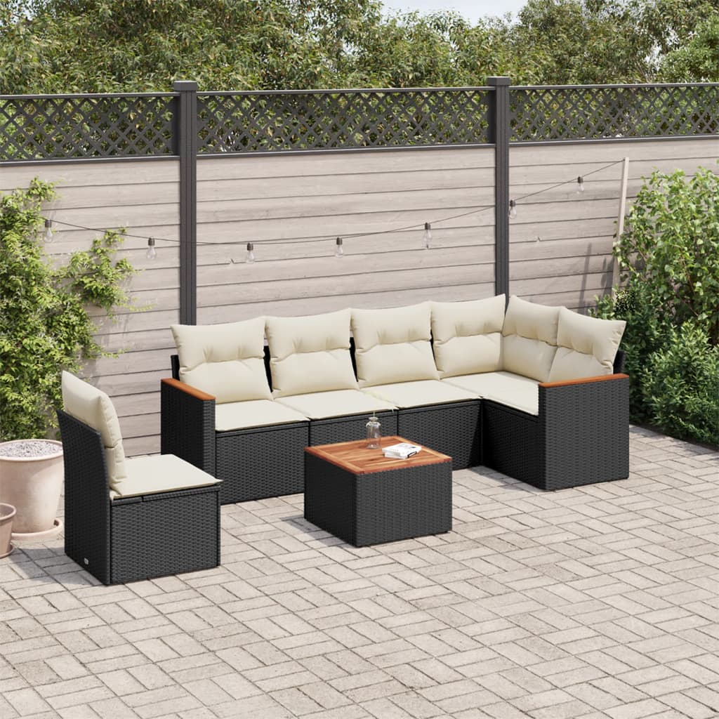 Set Divani Da Giardino Con Cuscini 7pz Nero Polyrattan