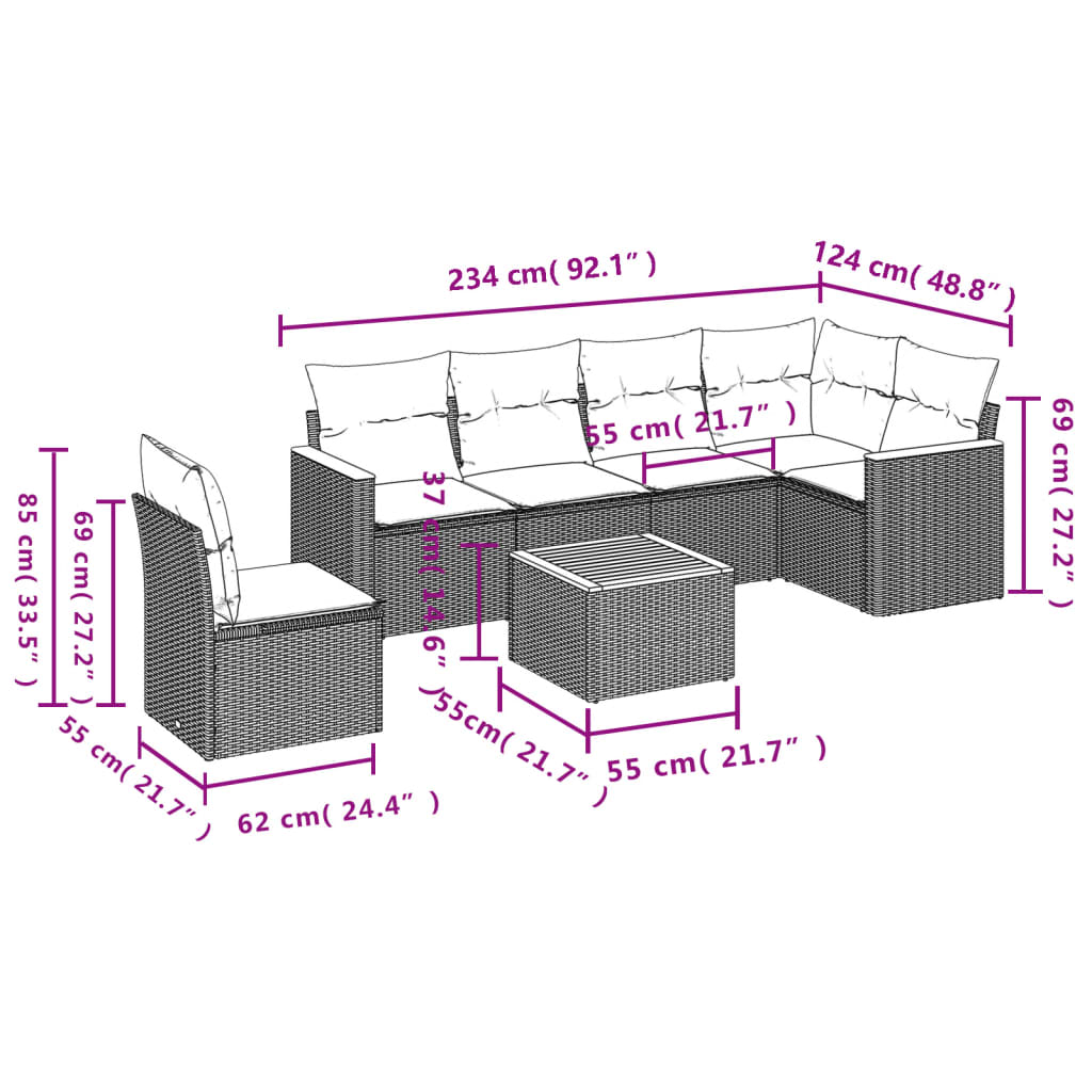 Set Divani Da Giardino Con Cuscini 7pz Nero Polyrattan - Image 3
