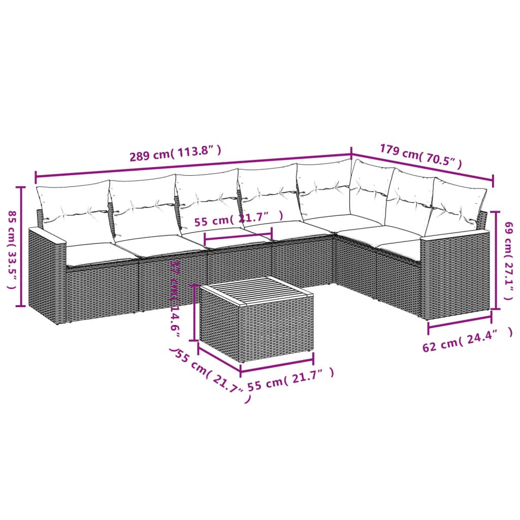 Set Divano Da Giardino 8 Pz Con Cuscini Beige In Polyrattan - Image 3