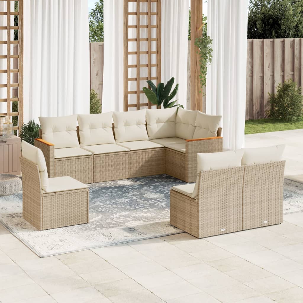 Set Divano Da Giardino 8 Pz Con Cuscini Beige In Polyrattan