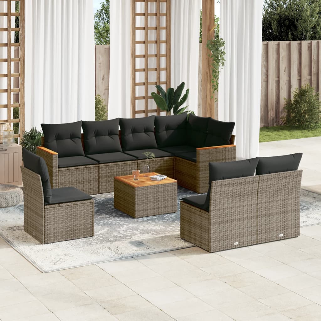 Set Divano Da Giardino 9 Pz Con Cuscini Grigio In Polyrattan
