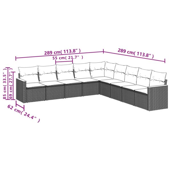 Set Divani Da Giardino 9 Pz Con Cuscini Nero In Polyrattan - Image 3