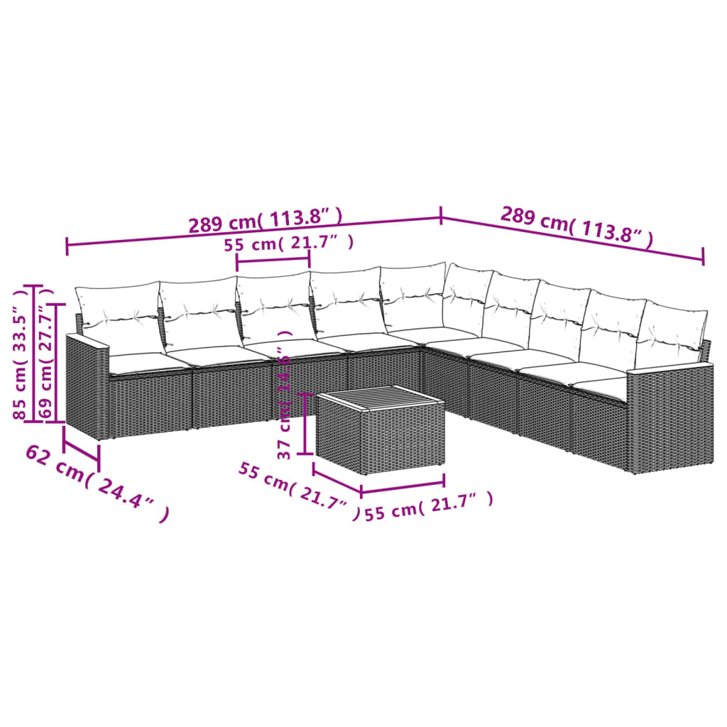 Set Divano Da Giardino 10 Pz Con Cuscini Beige In Polyrattan - Image 3