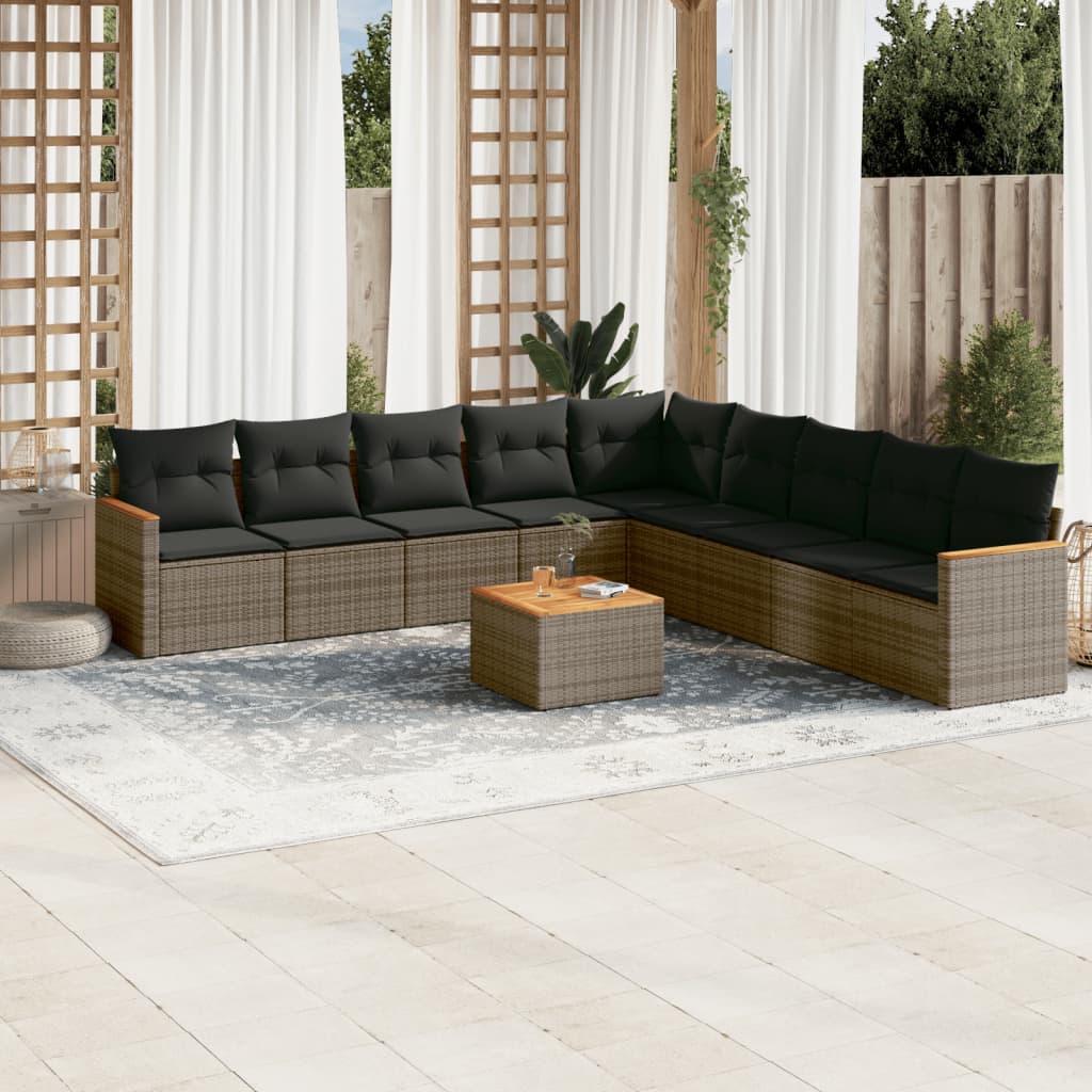 Set Divano Da Giardino 10 Pz Con Cuscini Grigio In Polyrattan