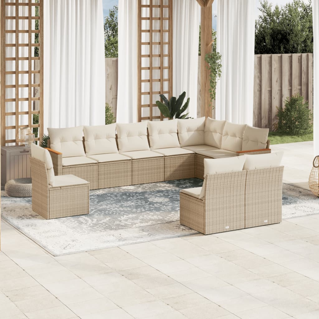 Set Divano Da Giardino 10 Pz Con Cuscini Beige In Polyrattan