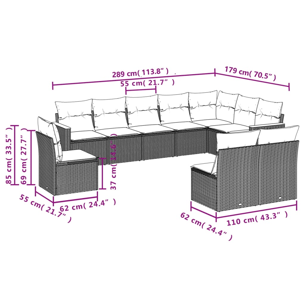 Set Divano Da Giardino 10 Pz Con Cuscini Beige In Polyrattan - Image 3