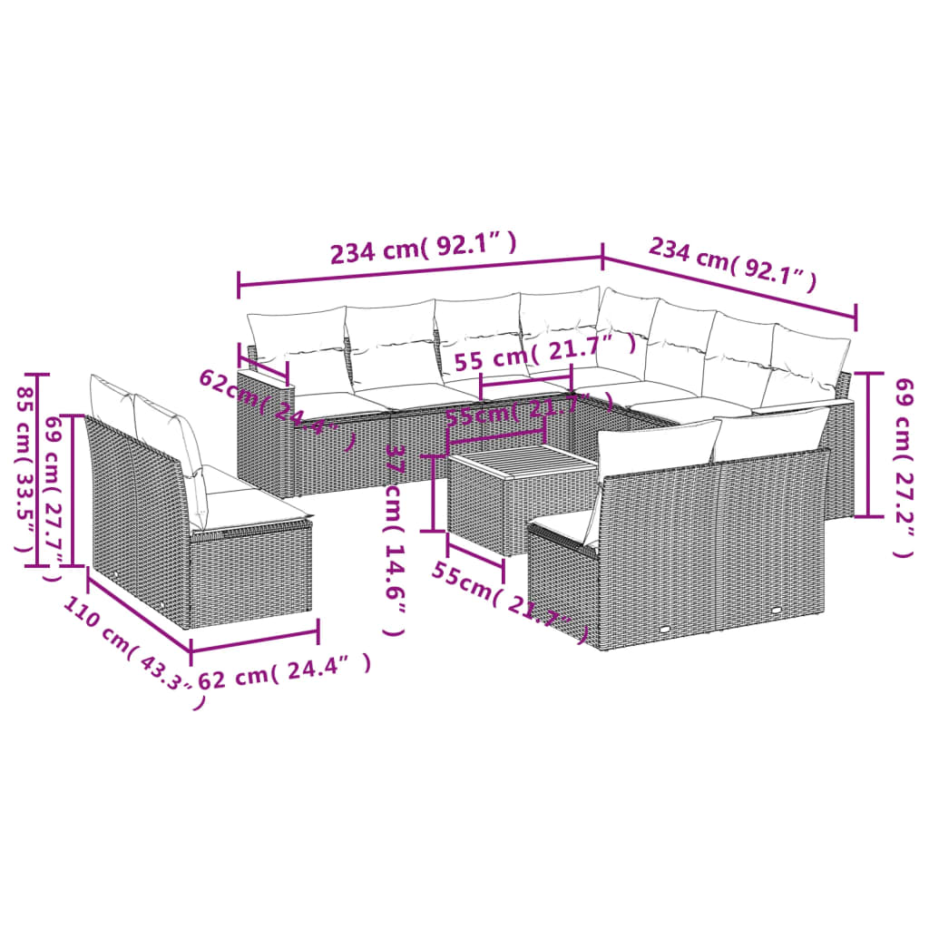 Set Divani Da Giardino 12 Pz Con Cuscini Nero In Polyrattan - Image 3