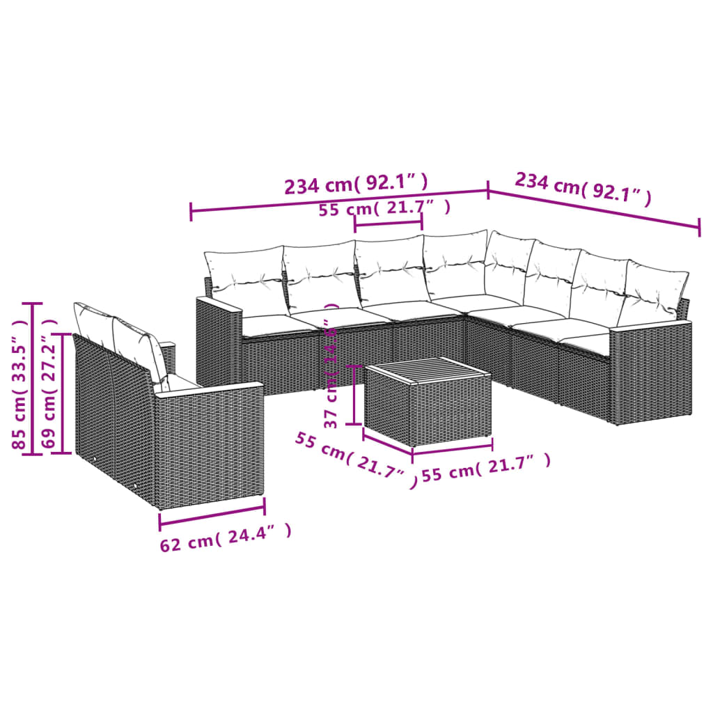 Set Divano Da Giardino 10 Pz Con Cuscini Beige In Polyrattan - Image 3