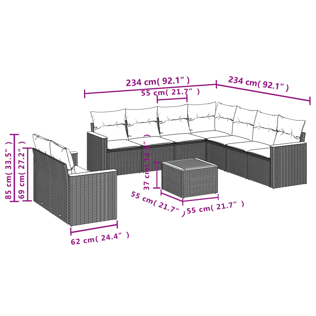 Set Divano Da Giardino 10 Pz Con Cuscini Beige In Polyrattan - Image 3