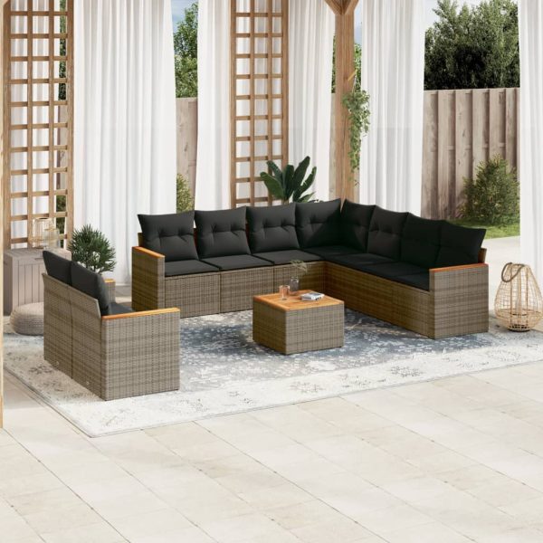 Set Divano Da Giardino 10 Pz Con Cuscini Grigio In Polyrattan