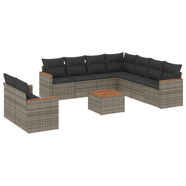 Set Divano Da Giardino 10 Pz Con Cuscini Grigio In Polyrattan - Image 2