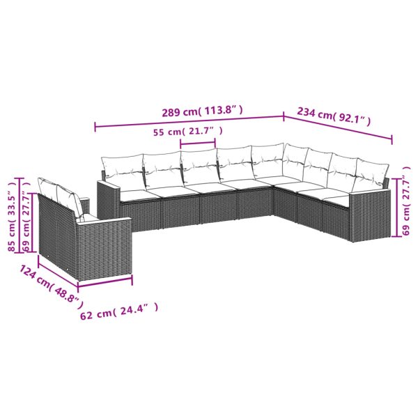 Set Divano Da Giardino 10 Pz Con Cuscini Beige In Polyrattan - Image 3