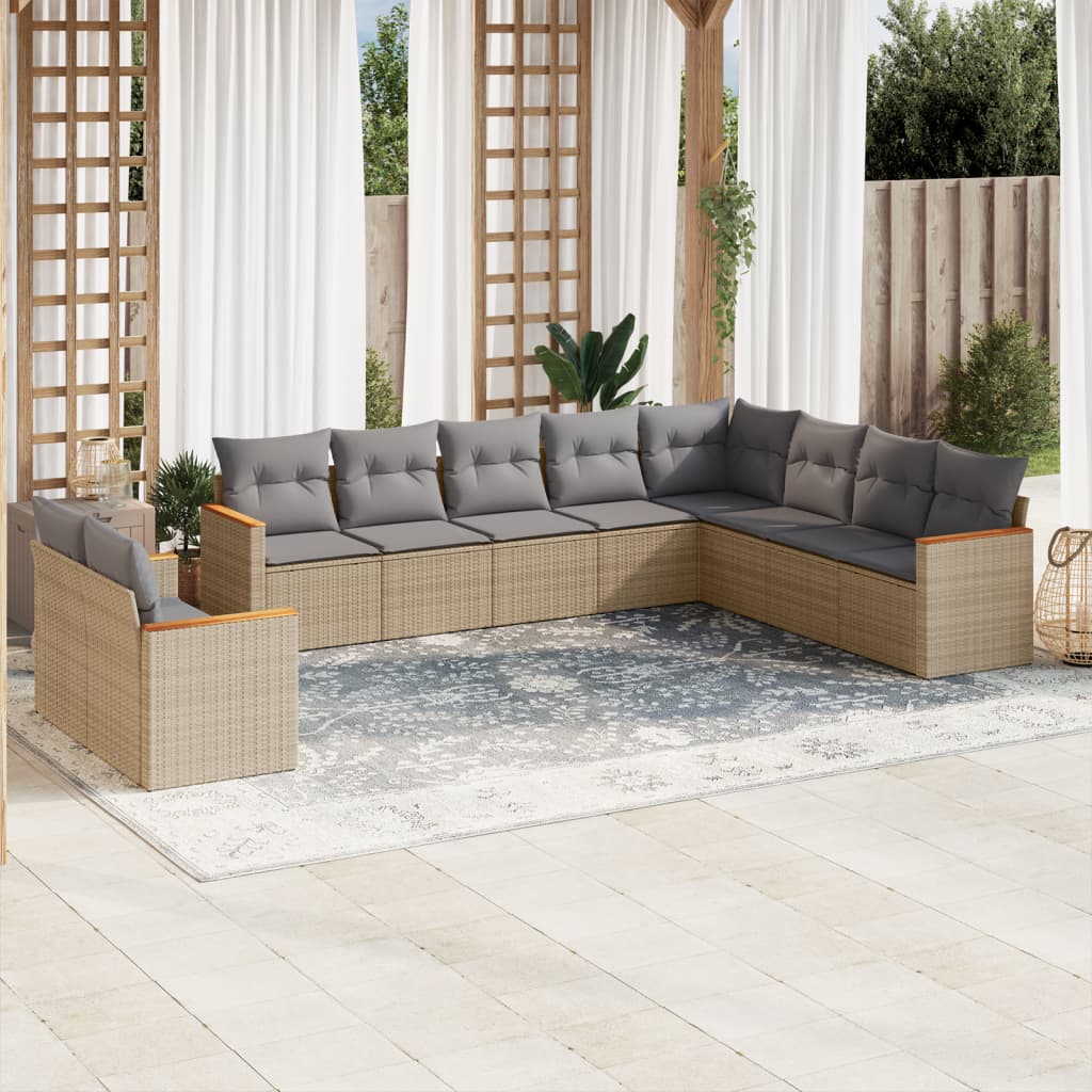 Set Divano Da Giardino 10 Pz Con Cuscini Beige In Polyrattan