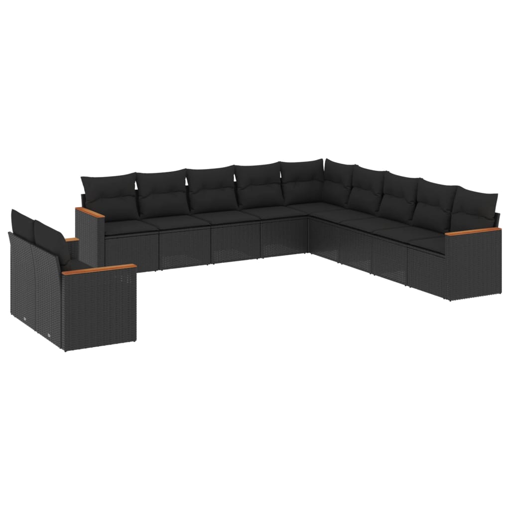 Set Divani Da Giardino 11 Pz Con Cuscini In Polyrattan Nero - Image 2